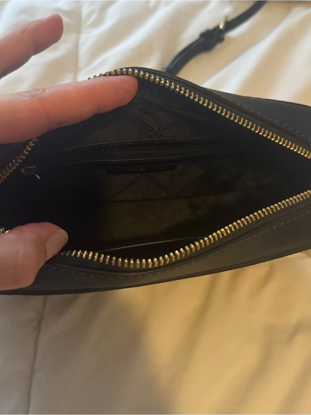 Michael Kors Brown Monogram Crossbody with Black and White Center Stripe